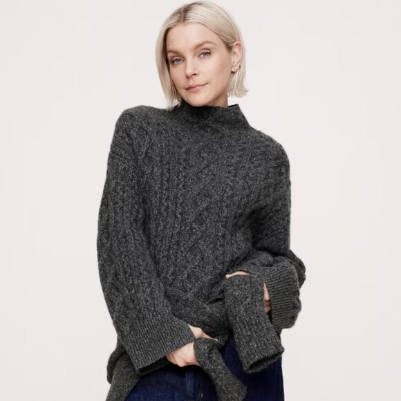 NWOT Banana Republic Cashmere Cable-Knit Sweater With Vented Back, S - Picture 2 of 7